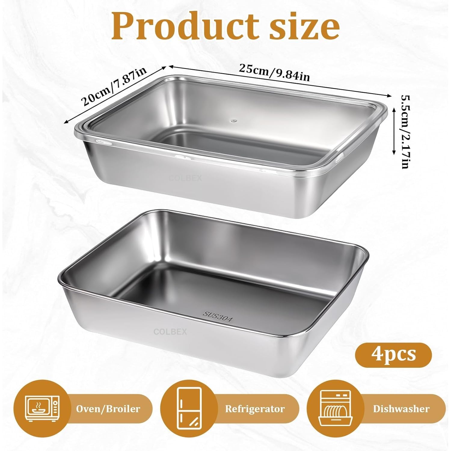 Honbuty 2000ML Stainless Steel Food Storage Container with Transparent Lid |Food Serving and bakingTray for Kitchen, Microwave, Freezer, Dishwasher Safe (Silver, Rectangle) (4) - Image 2 thumbnail