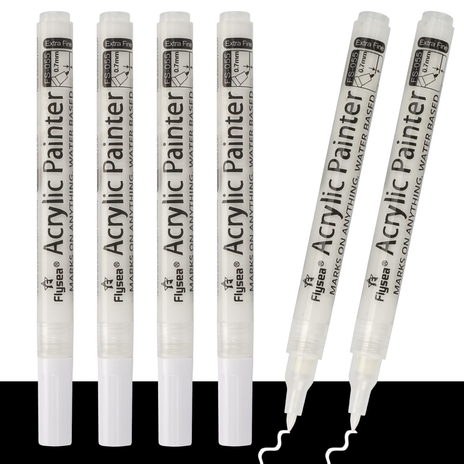 TESSTSY Juego de 6 Rotulador Blanco, Rotuladores Blancos Permanentes, Marcador Blanco Punta Fina, Marcadores Blanco Impermeable para Piedra Madera Vidrio Cerámica Lona Ropa Neumáticos Metal