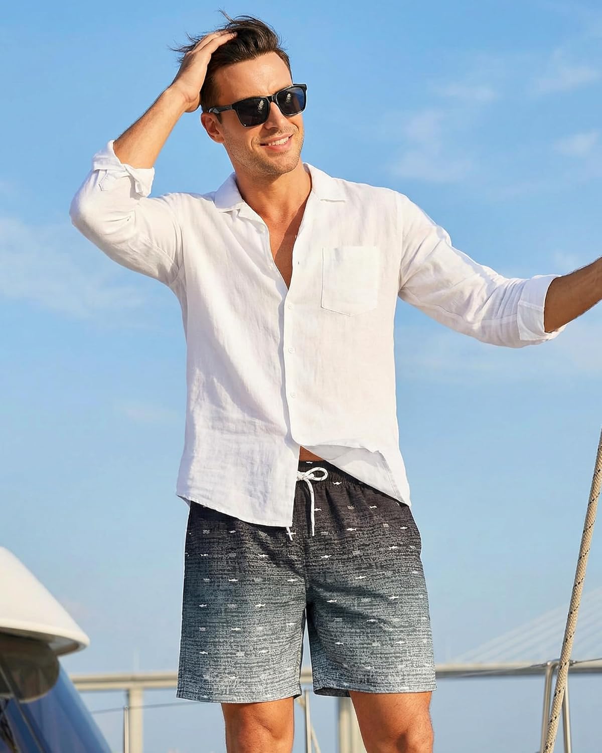 zeetoo Mens Swim Trunks with Compression Liner 5.5" Inseam Quick Dry Swim Shorts - Image 2