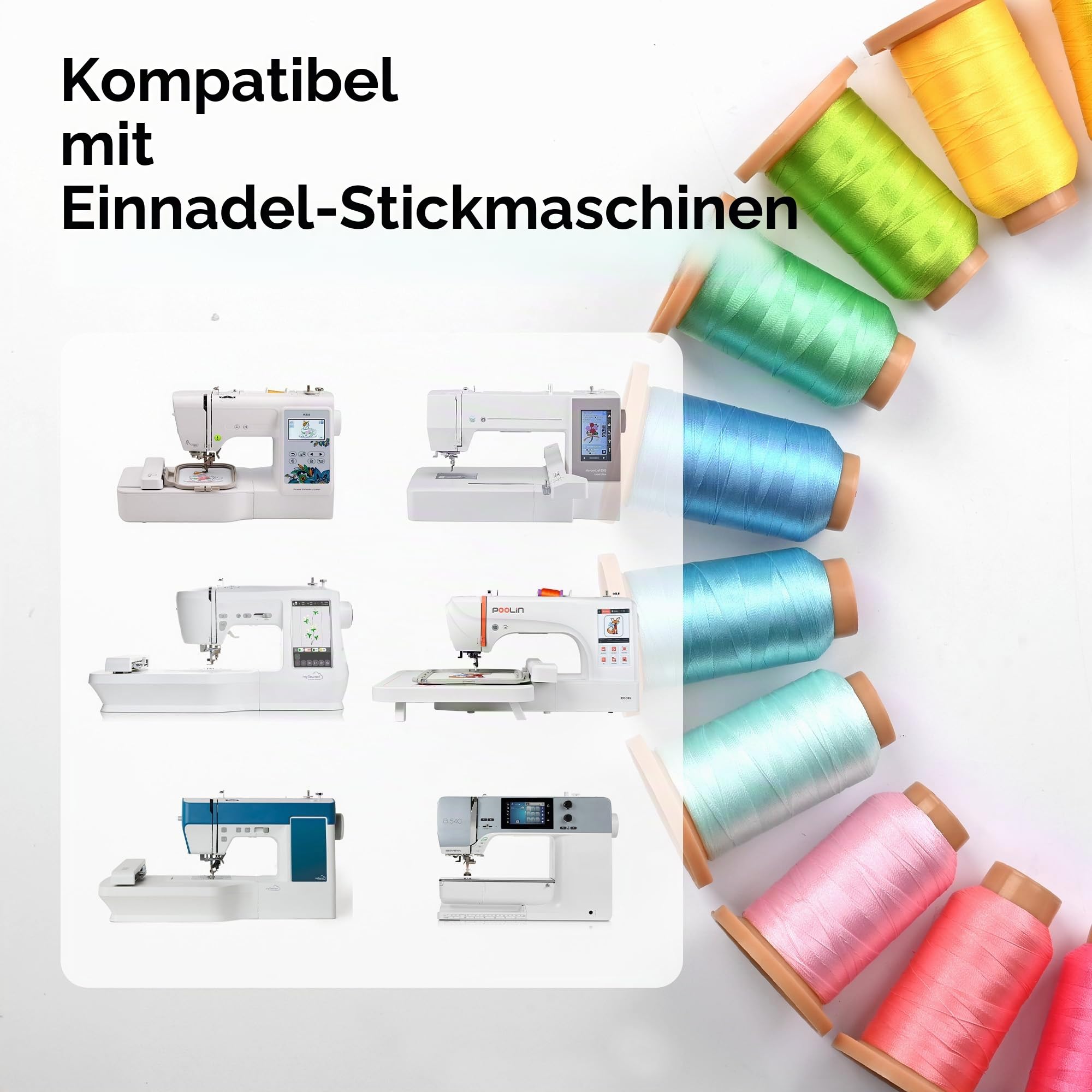 Poolin Stickmaschinengarn-Set, 80 Farben | 40 WT Stickgarn, 800 m/Spule, kompatibel mit Brother, Janome und den meisten Stickmaschinen, fusselarm, farbecht