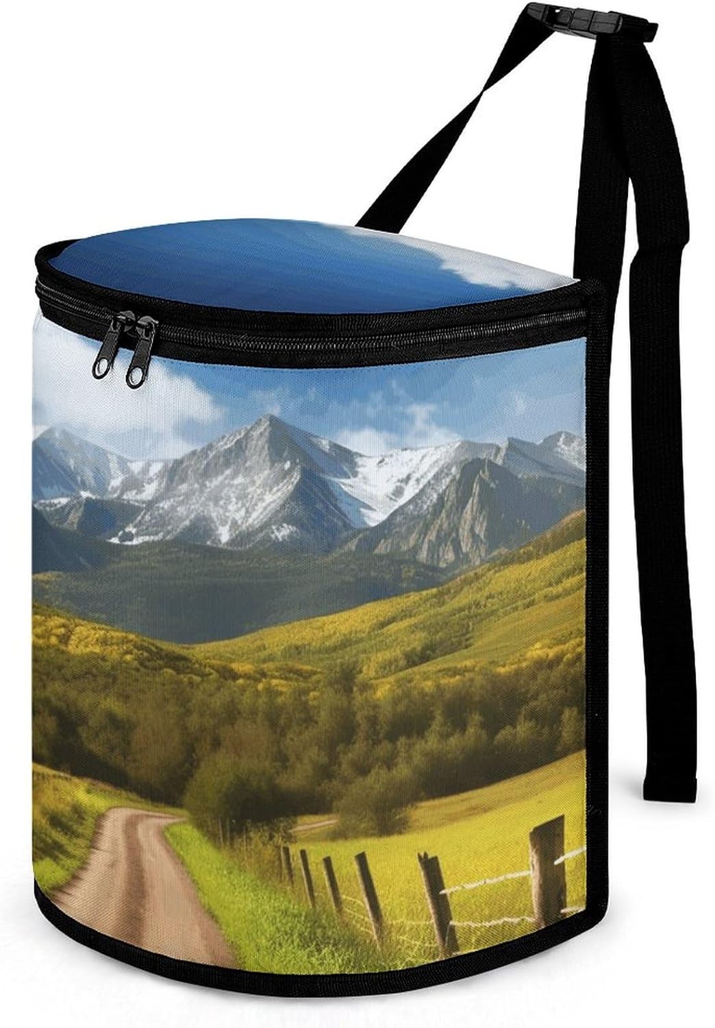 Hanging Car Trash Bag Countryside Road Printed Car Garbage Storage Bag Leakproof Car Trash Can Portable Garbage Storage Bags