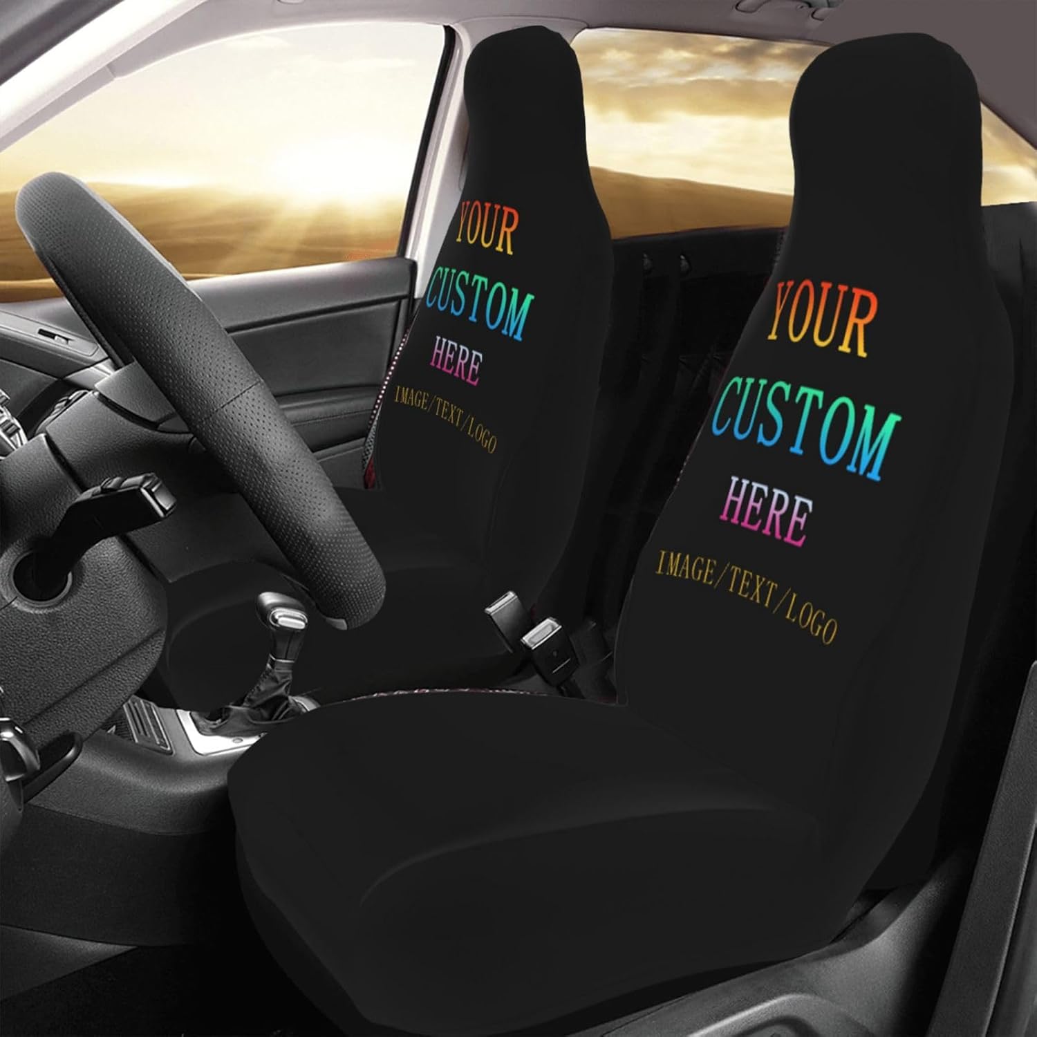 Custom Car Seat Covers for Front Seats Add Your Image Text Photo Personalized Seat Protector Case Customize Elastic Universal Auto Interior Cover Fit Most Car Truck SUV, 2pcs