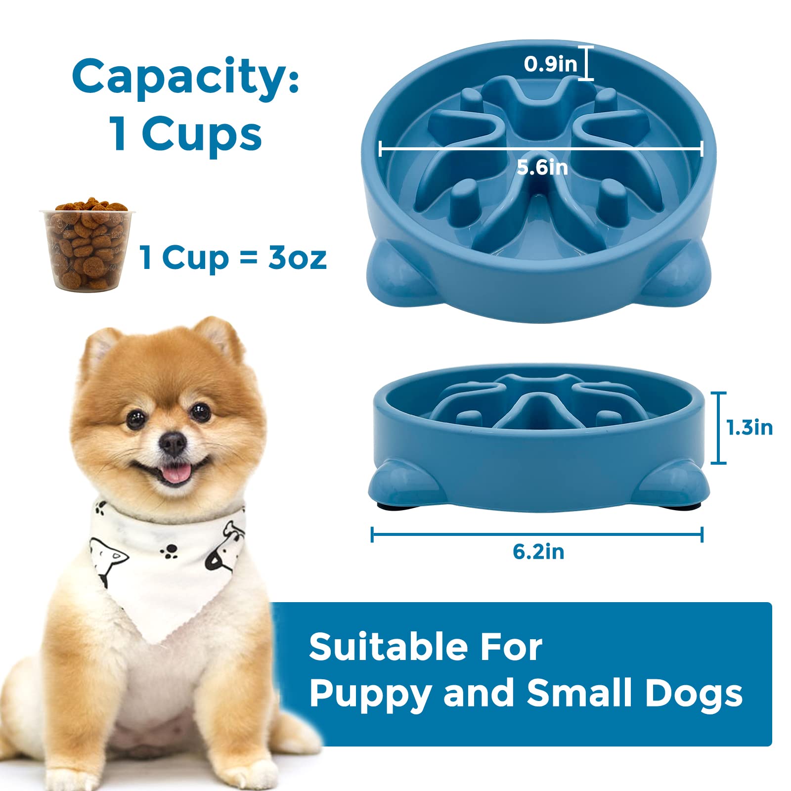 VANNON Paquete de 2 cuencos de alimentación lenta para perros, antideslizantes, duraderos, para perros, para cachorros y perros pequeños, sin BPA, 1 taza
