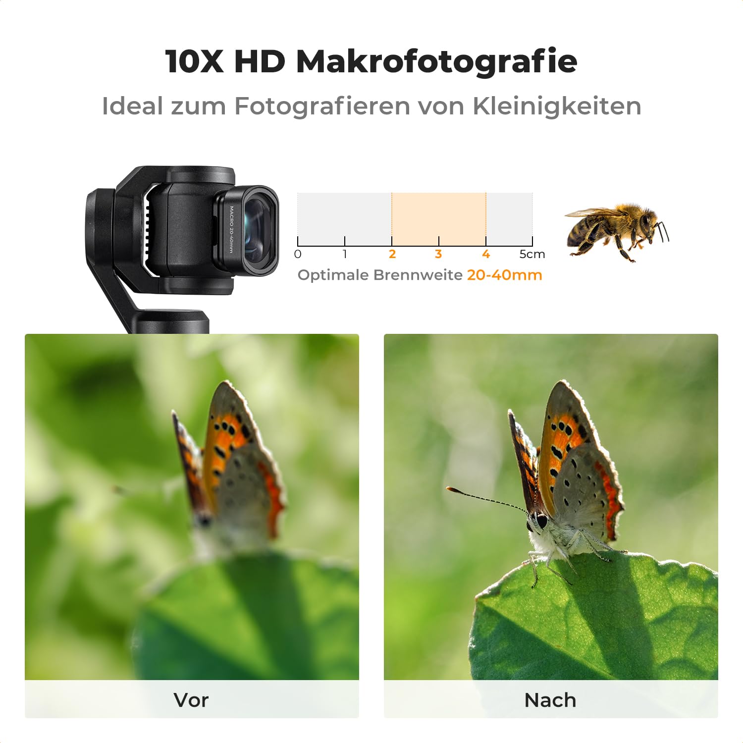 K&F CONCEPT kompatibel mit DJI Osmo Pocket 3/4, 10X Vergrößerung Objektiv für Makrofotografie Nahaufnahme HD Makro-Fotografie-Objektiv, Osmo Pocket 3 Zubehör, Osmo Pocket 4 Zubehör