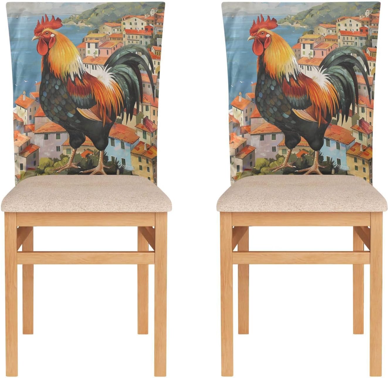 ALAZA Vintage Italy View Rooster Chair Back Cover Set of 6, Washable Reusable Removable Chair Slipcovers Decorative Chair Cover for Home Kitchen Wedding Party