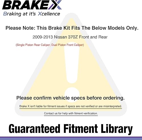 Miniatura 7 de Brake X Kit de pastillas de freno delanteras y traseras para Nissan 370Z 2009-2013 | Rotores recubiertos AEGIS GEOMET y pastillas de freno Alpha