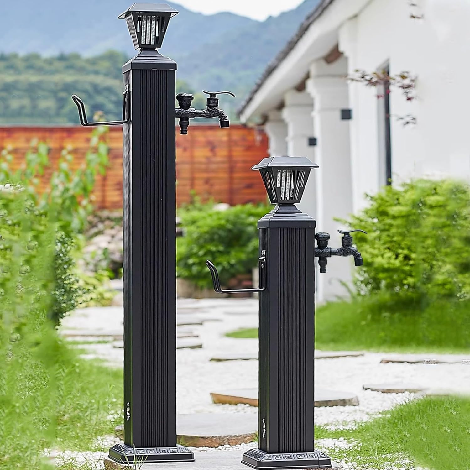 Vertical Garden Hose Stand with Spigot - 30in Solar Light Water Hydrant & Outdoor Faucet for Efficient Irrigation - Durable & Stylish Garden Accessory
