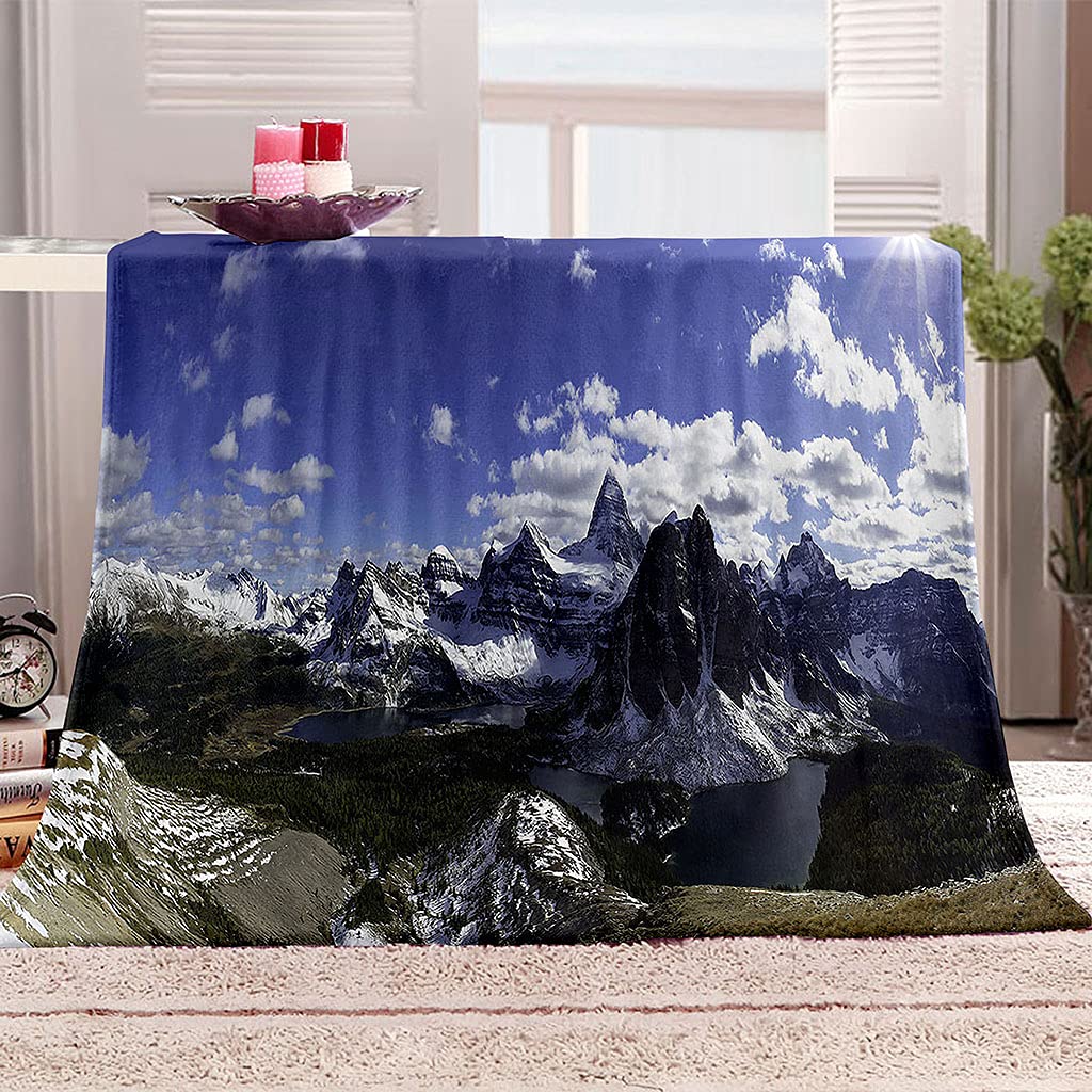 Plaid Polaire Canape pour Soirée Hivernale Couverture Imprimée Montagne Enneigée