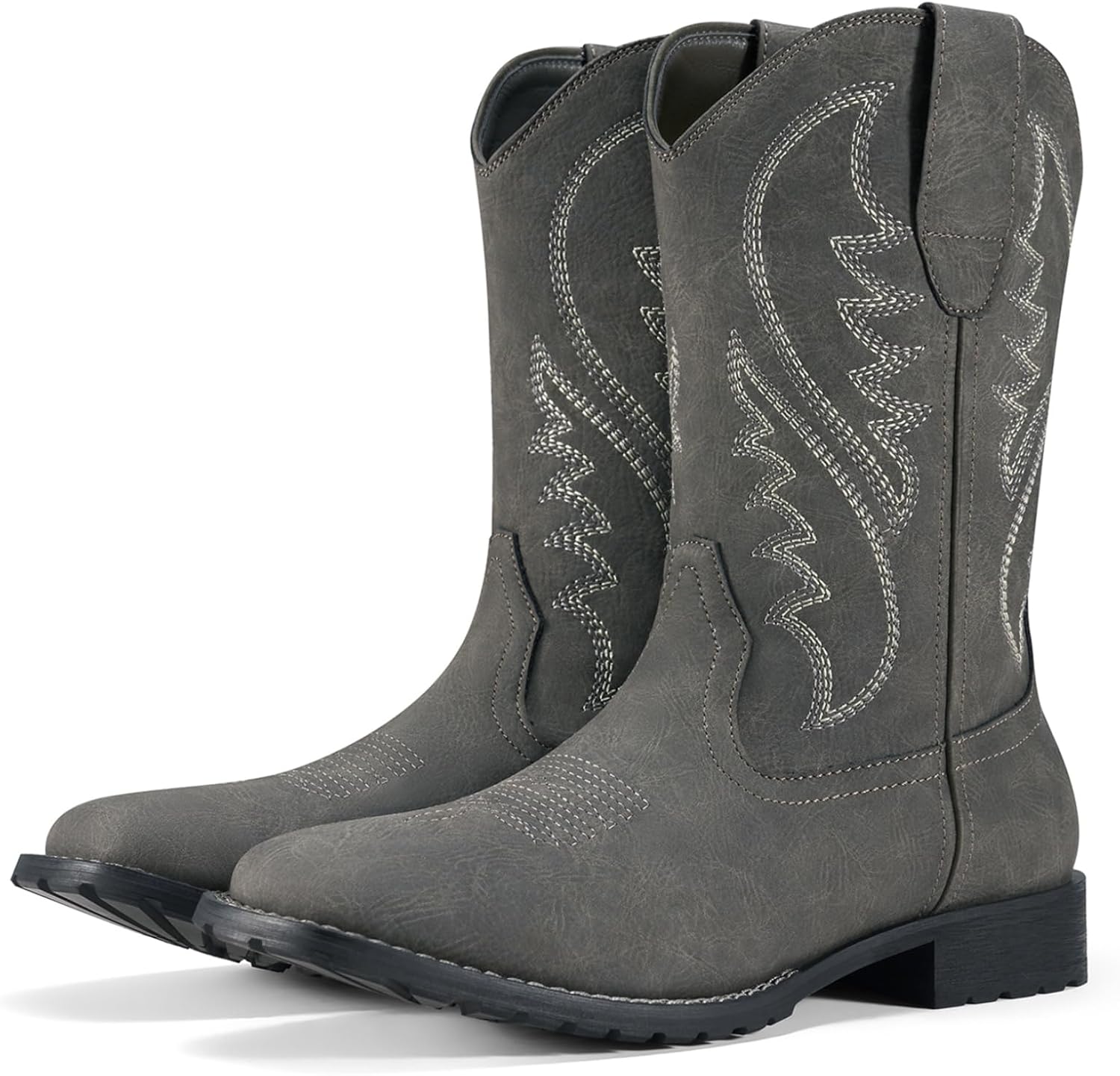 Rollda Cowboy Boots for Men Western Boots Men's Square Toe Chunky Heel Mid-Calf Boots Classic Embroidered Pull On Boots
