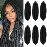 Springy Afro Twist Hair 20 Inch 6 Packs Black Color Pre Fluffed Marley Twist Braiding Hair for Black Women (20 inch, 6 Packs, 1B)