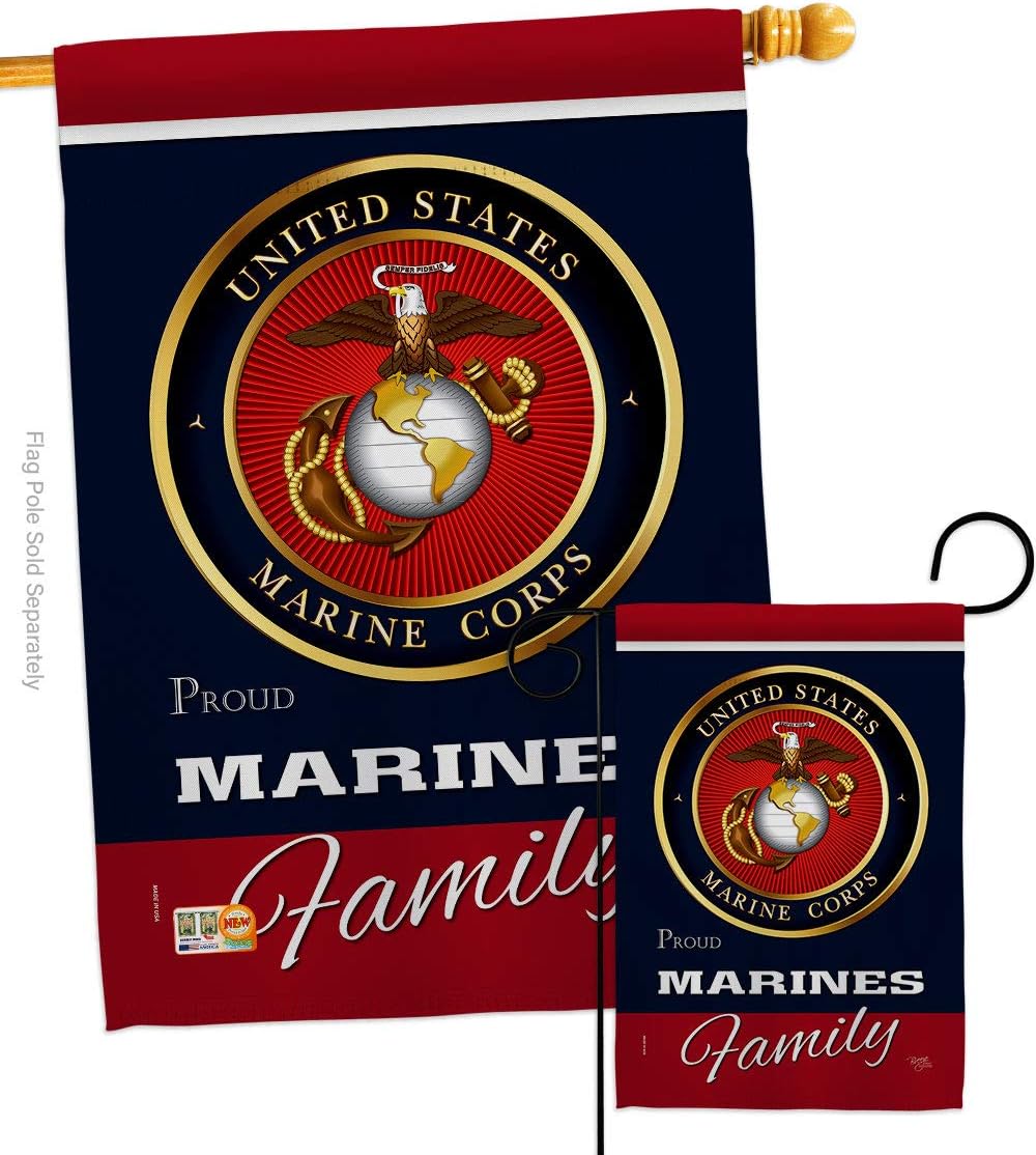 Marines Proudly Family Garden House Flag - Set Armed Forces Marine Corps USMC Semper Fi United State American Military Veteran Retire Official - Banner Small Yard Gift Double-Sided 28 X 40