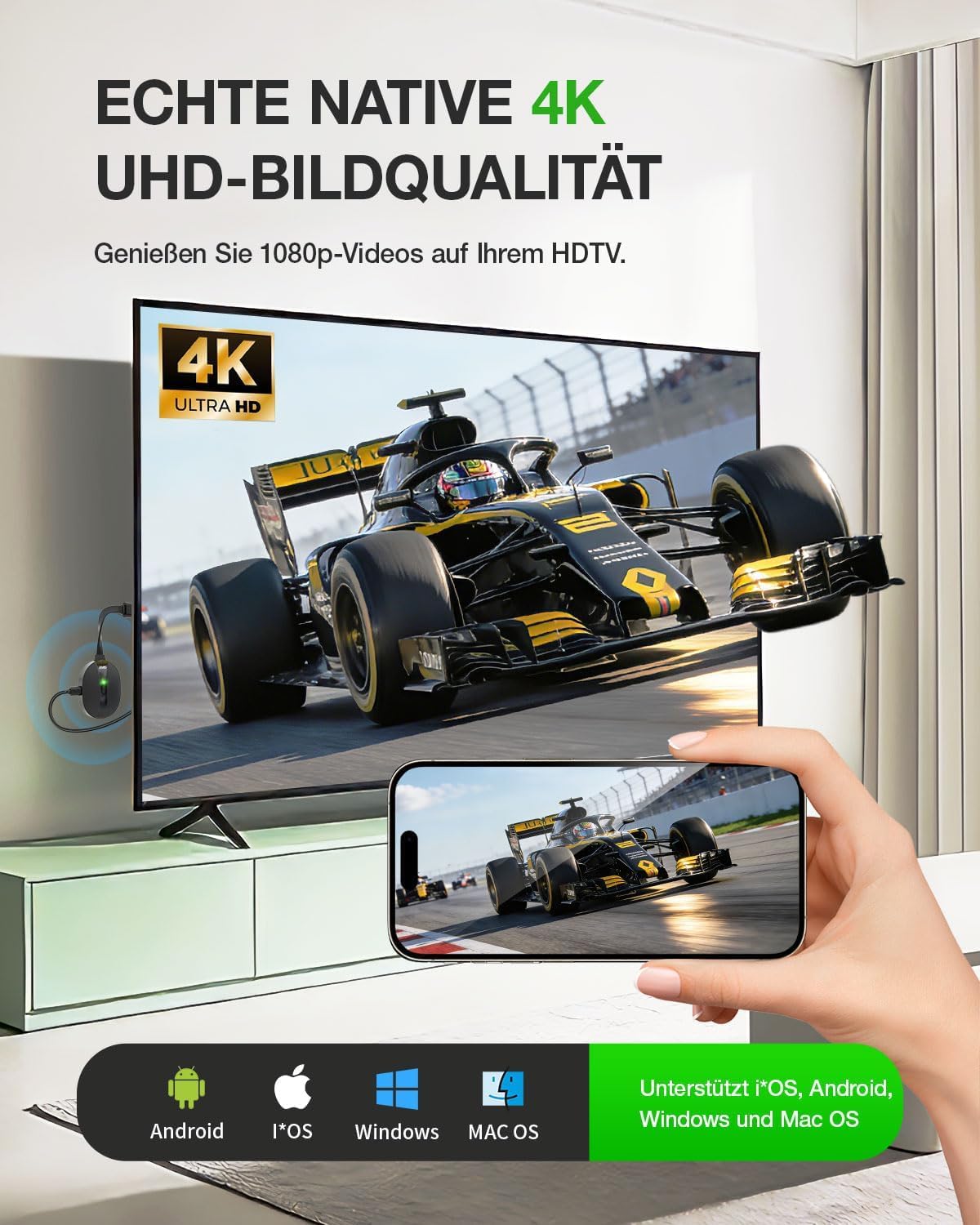 AIMIBO Adattatore display wireless 4K 5G per smartphone, tablet, laptop, HDTV, monitor e proiettore - 3 modalità di riflesso, dongle HDMI wireless per i*OS Android Windows macOS a TV monitor
