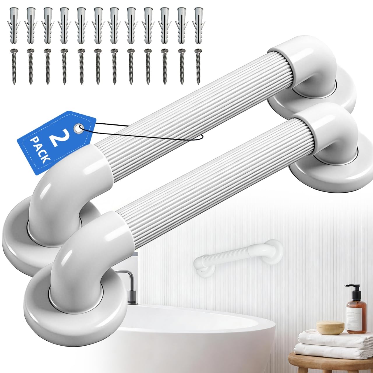 Barres d'appui de douche ABS 30,5 cm Lot de 2 avec vis pour sécurité bain