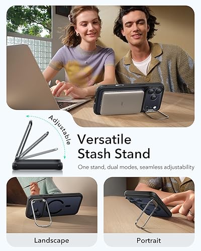 Vista 505 de ESR - Funda para iPhone 15 compatible con MagSafe, funda protectora de grado militar con soporte integrado, cubierta trasera resistente a