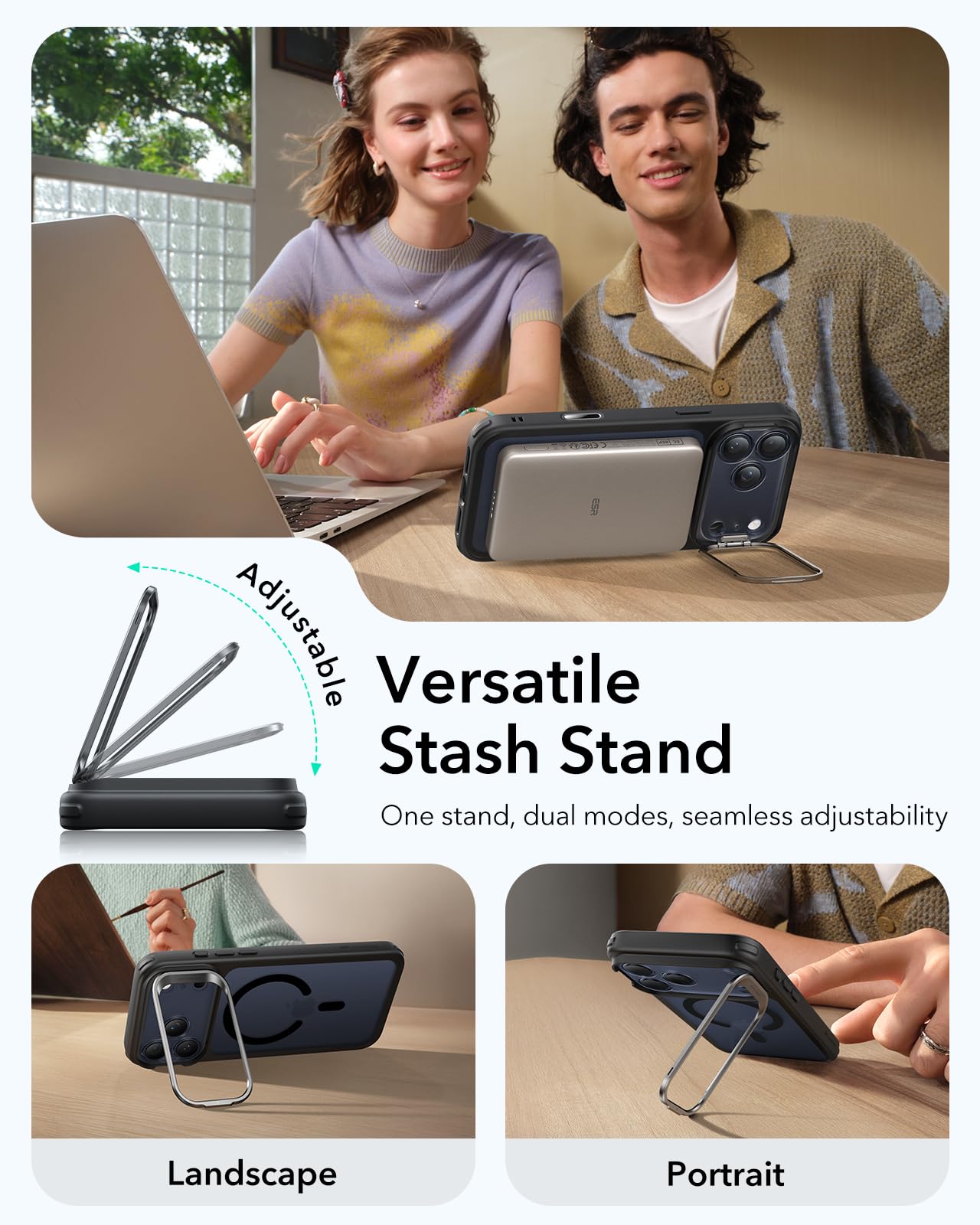 ESR Cover per iPhone 17 Pro, Controllo della fotocamera, Compatibile con MagSafe, Supporto integrato, Protezione di livello militare, Retro resistente ai graffi, Serie Classic, Nero Opaco