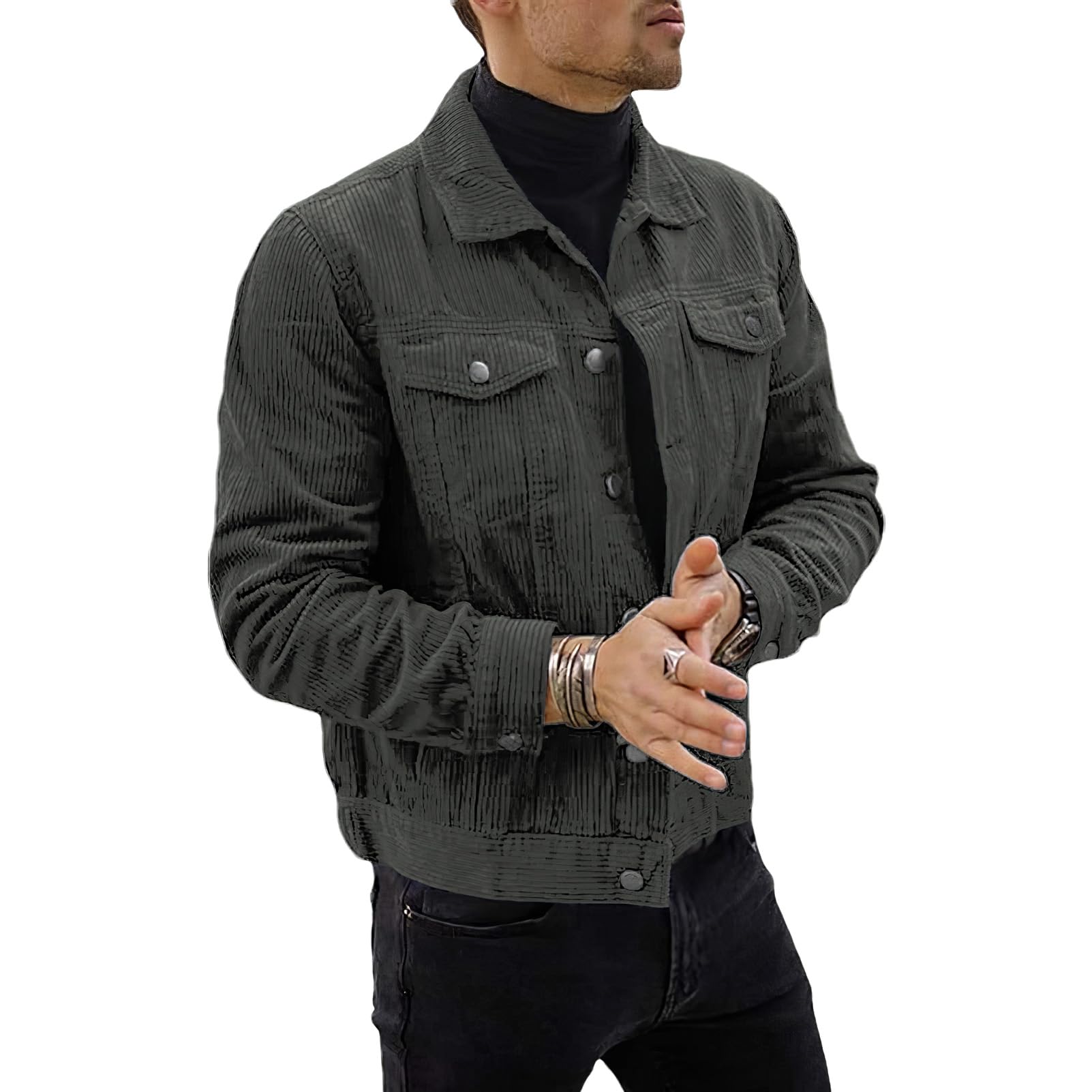 amropi Chaquetas de Pana para Hombre Camisa de Manga Larga a Rayas con Botones Ligera Casual Jacket