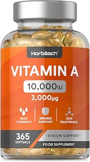 Vitamin A Capsules 10,000iu | 365 Count | High Strength Immune, Skin and Vision Support Supplement | by Horbaach