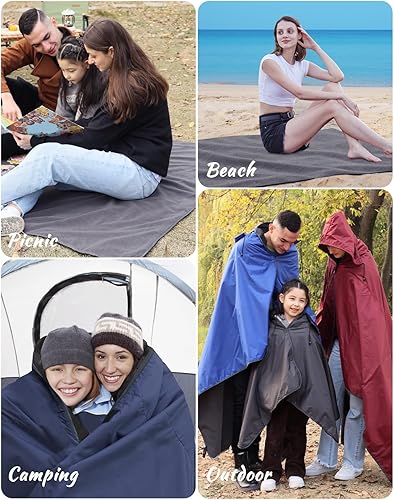 Miniatura 7 de DUKUSEEK Manta con capucha para estadio, camuflaje impermeable, resistente al viento, manta de forro polar para exteriores, grande (79 x 59
