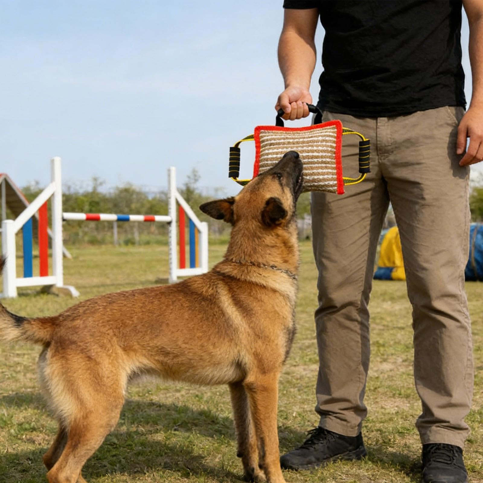 Mordedor para Perros Almohada de Perro Jute Accesorio Robusto Entrenamiento Asa Fácil Agarre Adecuada para Mejorar Obediencia Juegos Interacti