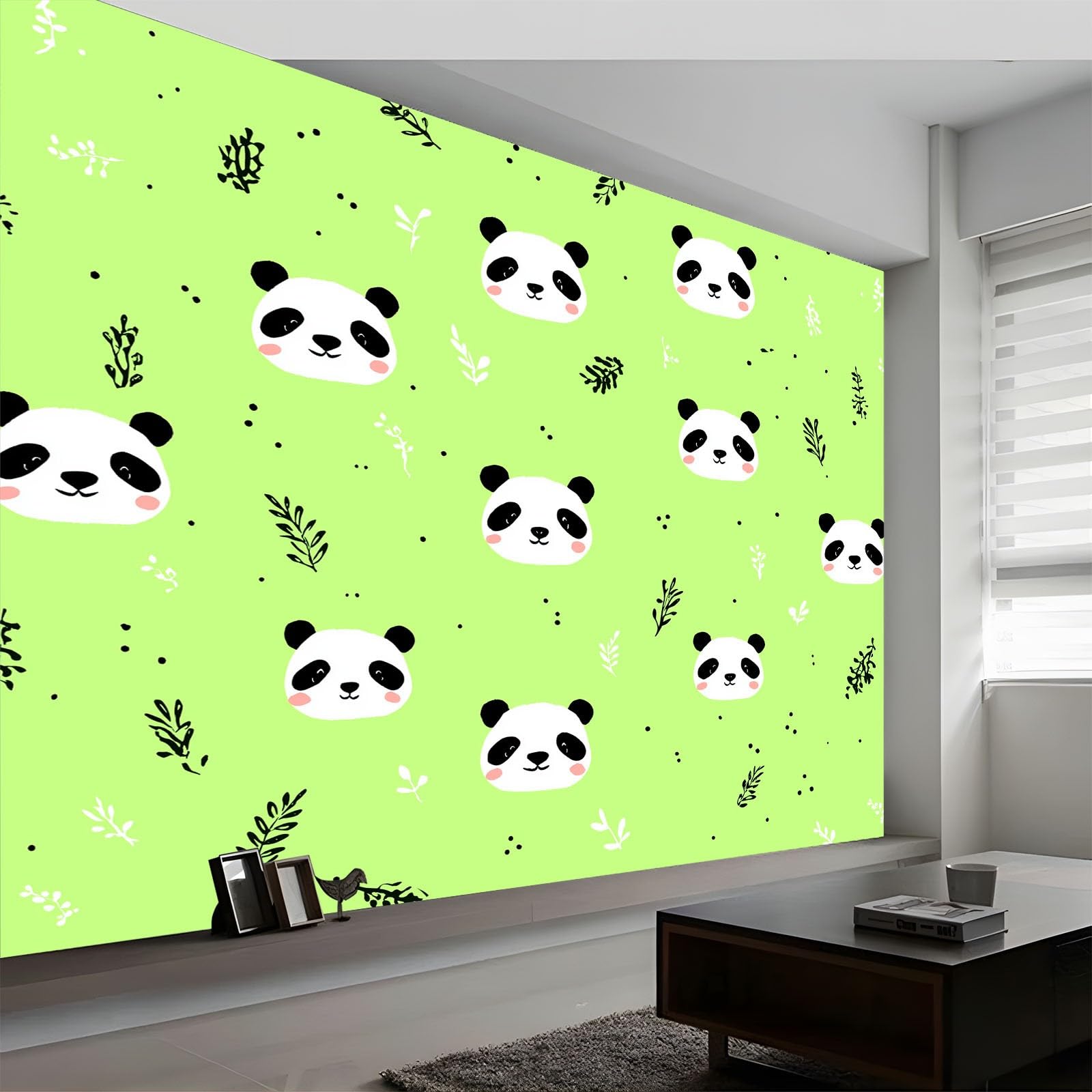 Minimalizm, zwierzęta, panda, liście, fototapeta, 200 x 140 cm, zielona, wysokiej jakości flizelina, sztuka ścienna 3D, dekoracja ścienna do salonu, sypialni, tło sofy