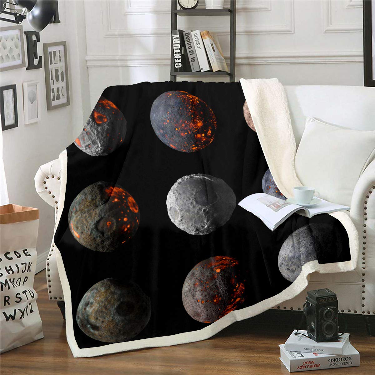 ErosebridalMars Blanket Throw Galaxy Starry Sky Blanket Mysterious Outer Space Fleece Blanket Planet Black Blanket Throw Lightweight Breathable Decoration for Kid Boy Men Twin Size