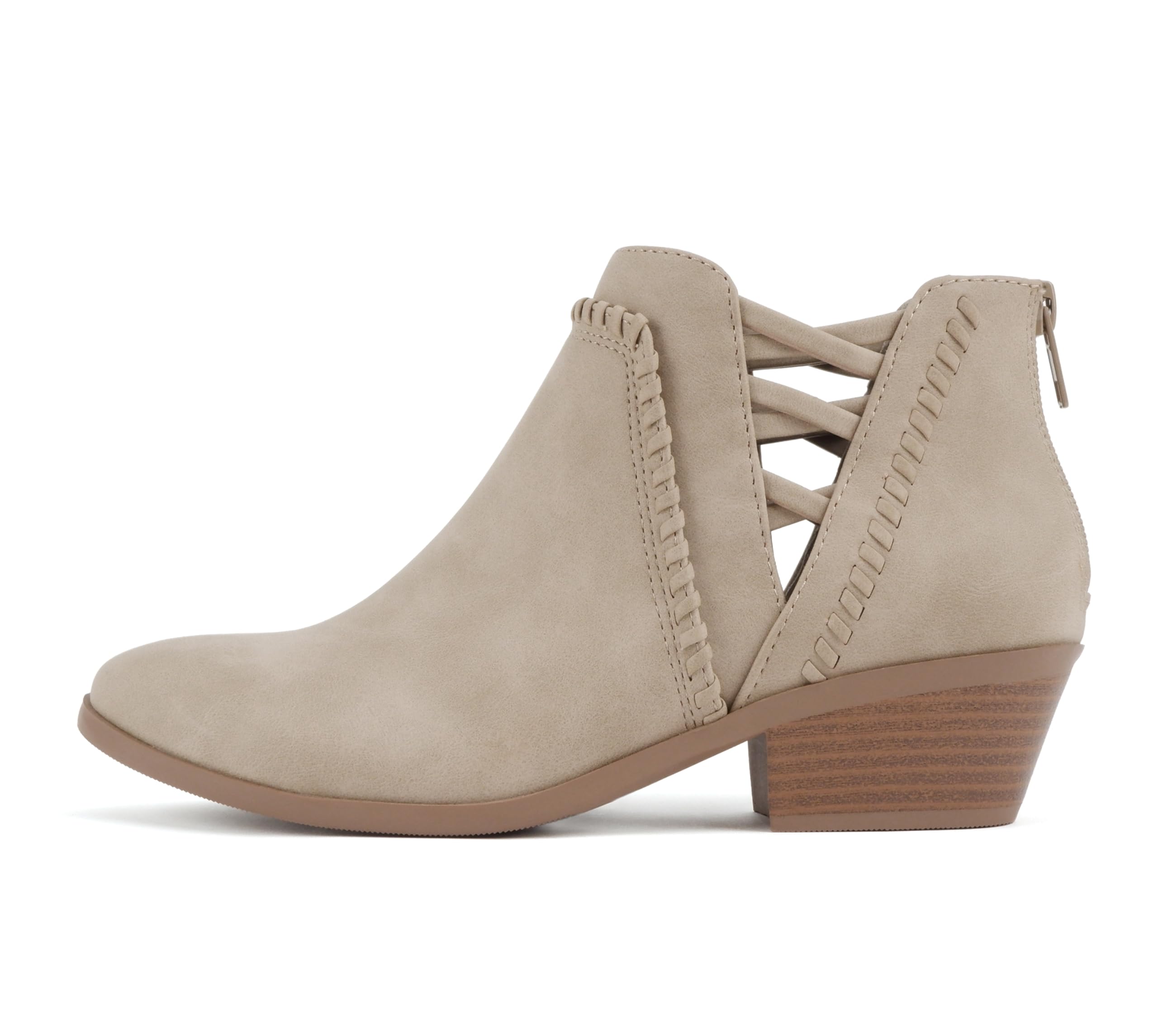 Soda Sincere Womens Low Ankle Heel Bootie with Elastic Cross Straps Wide Fit Available