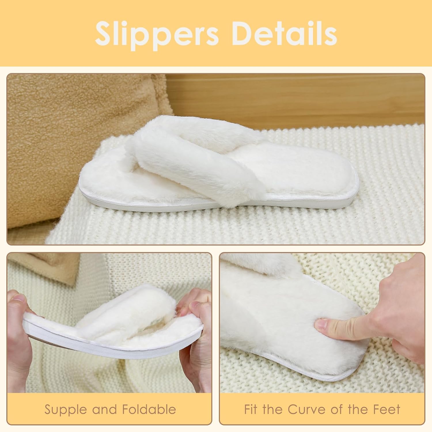 Women's Fuzzy Flip Flops, Cozy Lightweight Thong Sandals for Women, Anti-Skid Indoor Outdoor Shoes - Image 4