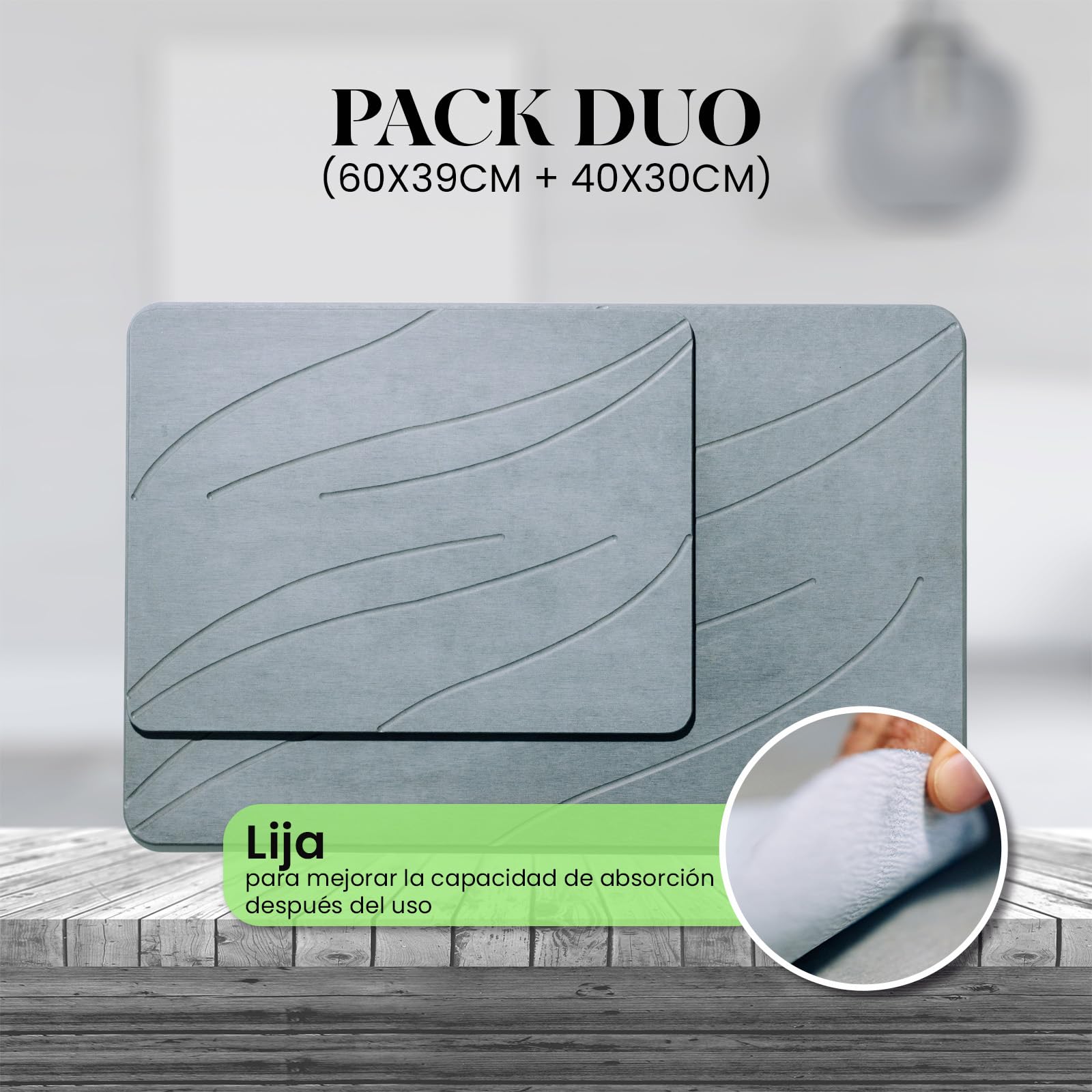 Alfombra Diatomita Baño | ZenStone Duo Pack 2 Tamaños | Secado Rápido, Alta Absorción, Antideslizante, Antibacteriana | Incluye Lija