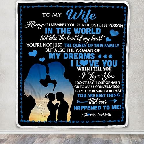 Miniatura 3 de TeesNow Manta personalizada con texto en inglés To My Wife, manta de forro polar personalizada con texto en inglés Her Wife from Husband The Queen