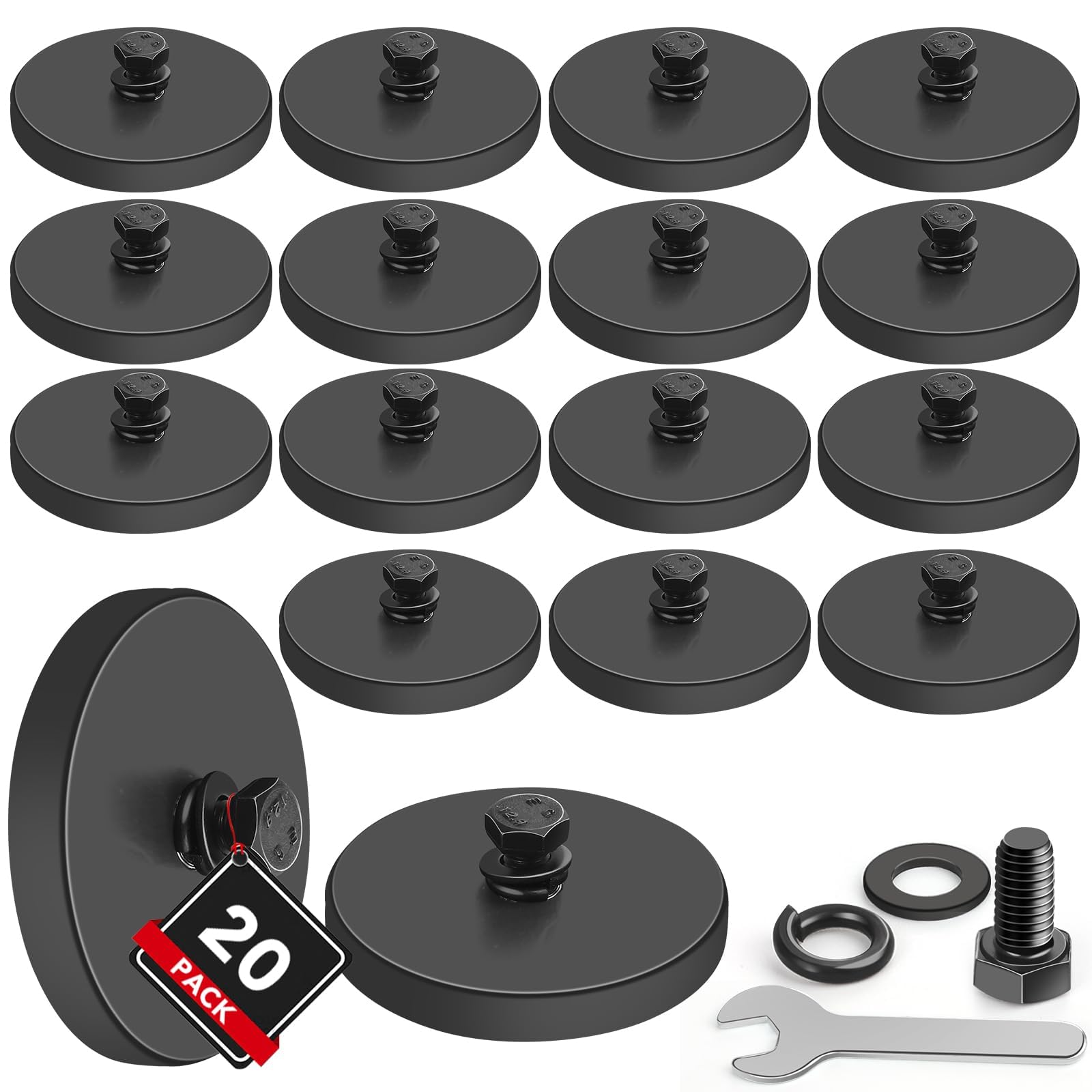 DIYMAG 20 imanes de montaje antiarañazos con revestimiento de goma, base magnética de neodimio fuerte de 30 libras con pernos roscados M5 y llave hexagonal pequeña para barra de luz, espejo