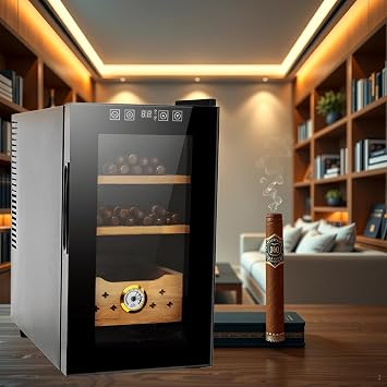 Electric Humidor, Desktop Cigar Humidor Thermostatic Electric Cooler Cabinet with Digital LED Screen, Cigar Humidor Cabinet Smart Humidity & Temp Control, Gifts for Men (Black, 25L 150 Cigars)