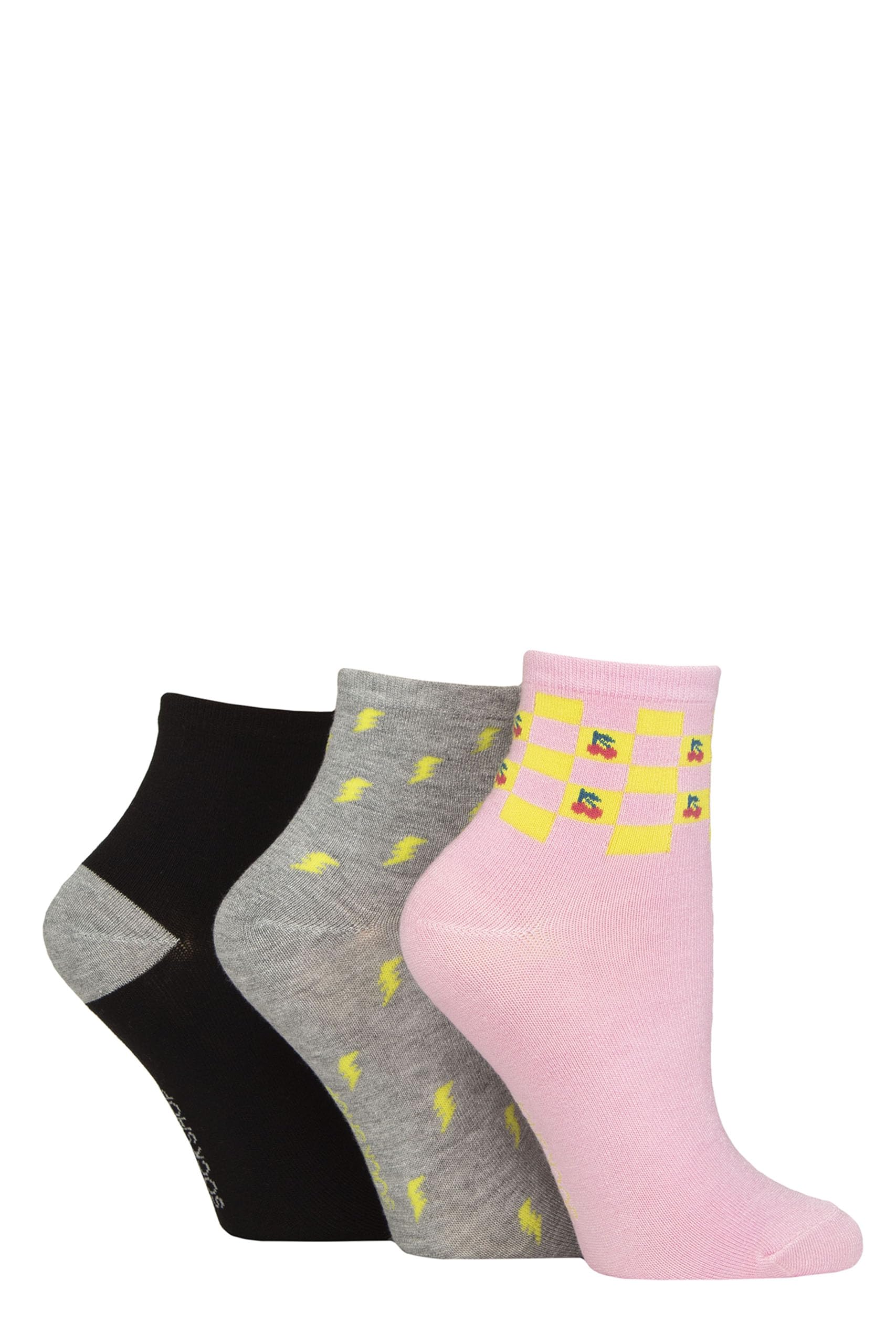 SockShop Women's Bamboo Ankle Socks - Plain, Patterned, Striped, Floral, Colourful, Bright, Smooth Toe Seams 3 Pairs Size 4-8 (UK, Numeric, 4, 8, Regular, Regular, Lime Refresher)