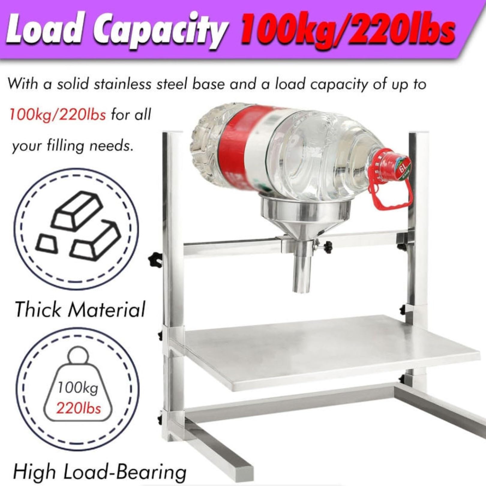 Embudo de Dispensación de Gran Diámetro con Soporte y Plataforma Elevadora, Máquina de Llenado Manual de Boca Ancha de Acero Inoxidable, Altura Ajustable Para Envasado de Botellas 1.2cm