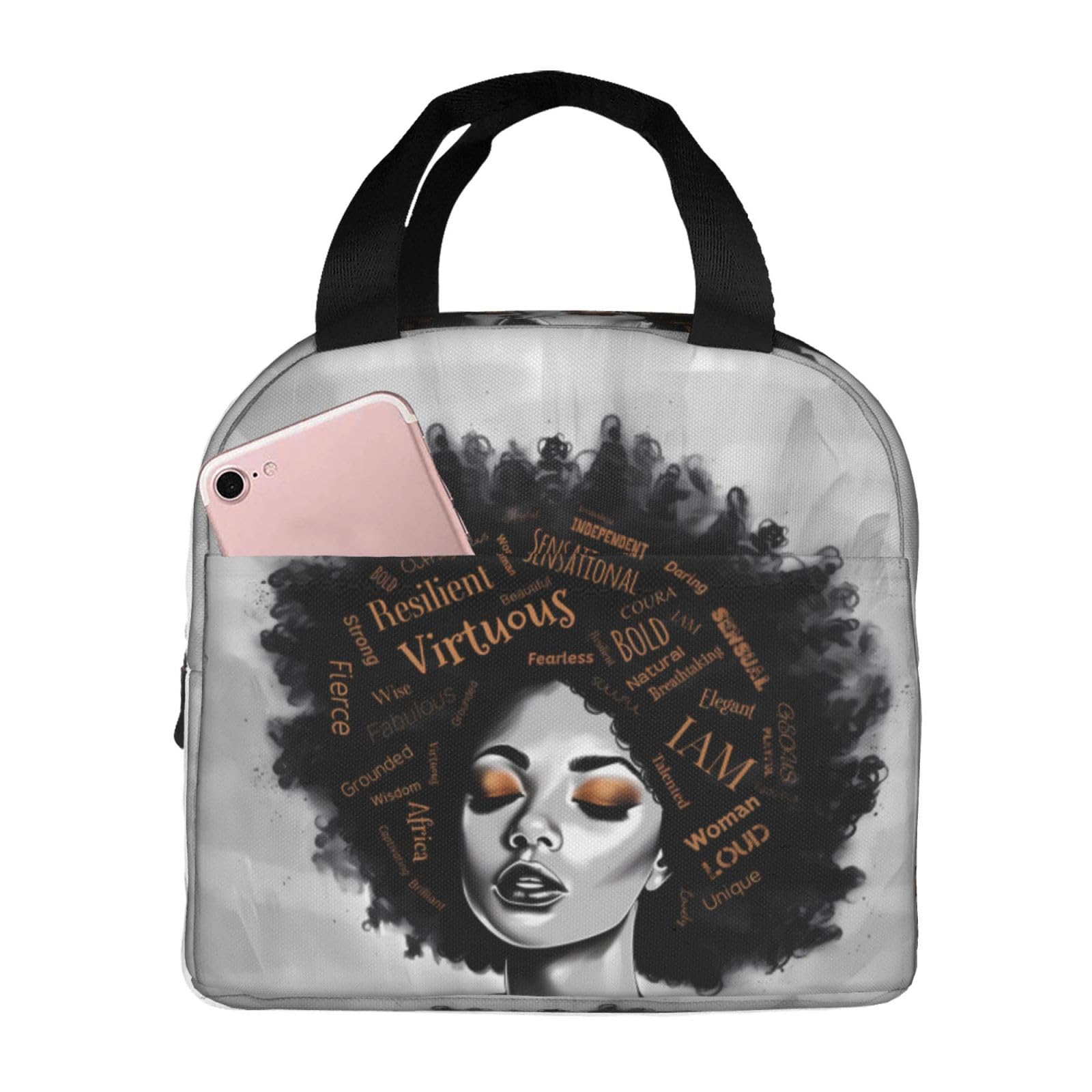yngviud African American Afro Woman Lunch Bag For Adults Insulated Lunch Box Reusable Lunch Tote For Work Picnic