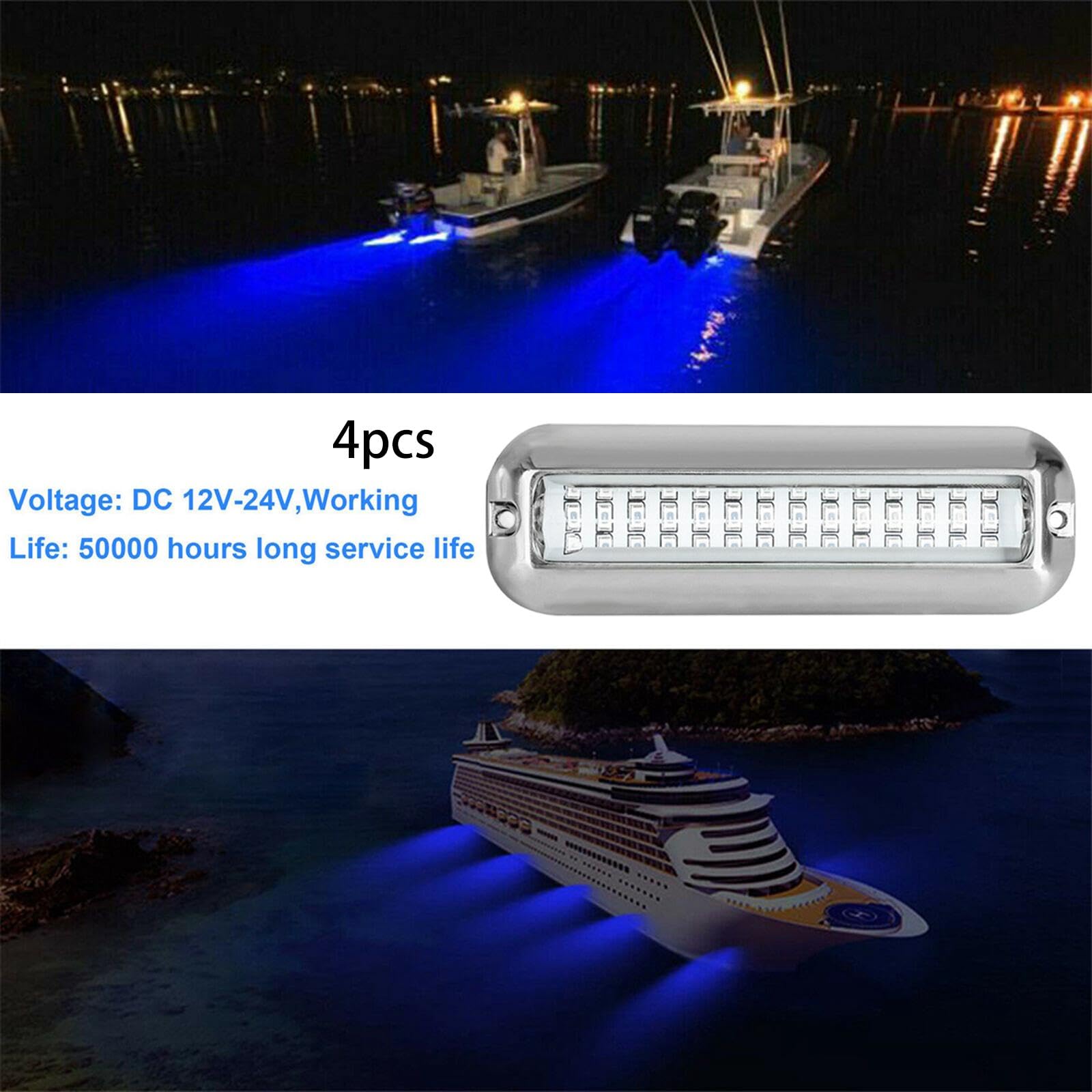 TISHITA 4 Pezzi Luci Poppa Barca LED Sottomarine Impermeabili Inox Alta Luminosità Resistenza Duratura Adatte per Immersioni Notturne Uso su Barche E Yacht