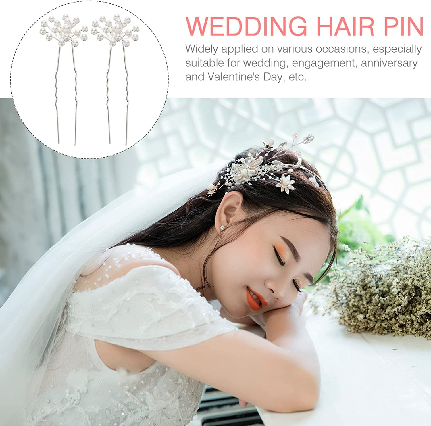 Forcine for capelli ， Fermagli for capelli for donna ， 40 pezzi Copricapo Spose Elegante Forcella Capelli Spilla da sposa Accessorio Ragazze Perle Chic Updo Chignon Gypsophila Damigelle d'onore Fiore