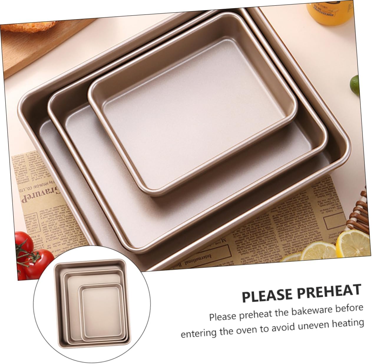 3pcs Nonstick Carbon Steel Baking Pans Rectangular Bakeware for Cakes Cookies and Roasting Deep Kitchen Supplies for Home Baking and Food Serving