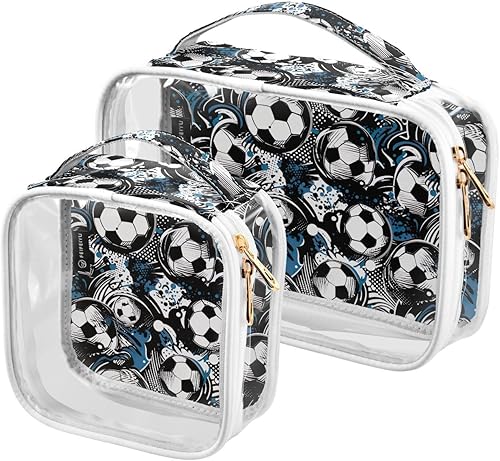 Funny Soccer Clear Toiletry Bag for Traveling,2 Pack Makeup Cosmetic Bag with Zipper,Travel Bag for Toiletries,Travel Essentials 21214835