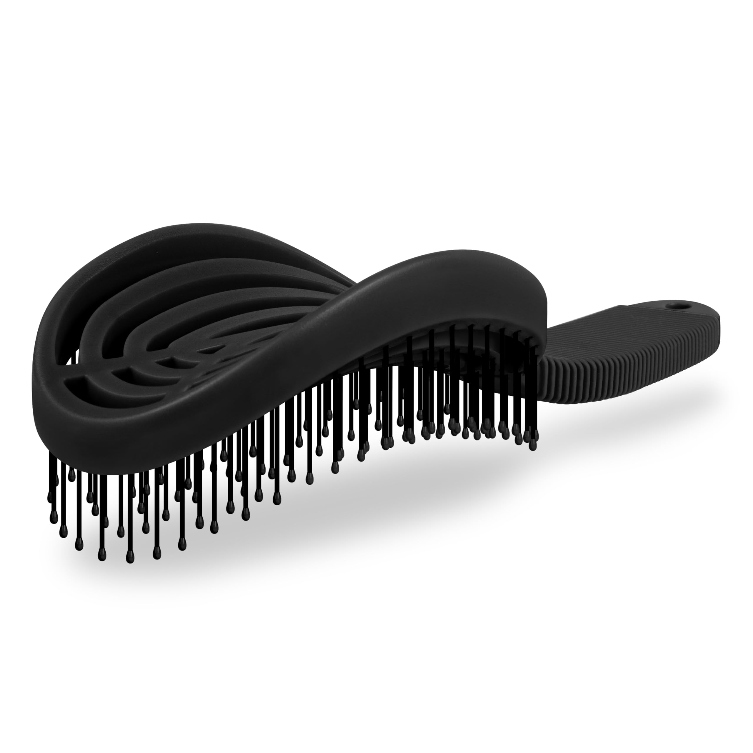 NuWay DoubleC Detangling Hair Brush – Patented Double Curve Scalp Care Hairbrush for Gentle Detangling, Volume Styling & Wet or Dry Hair (Iron Black)