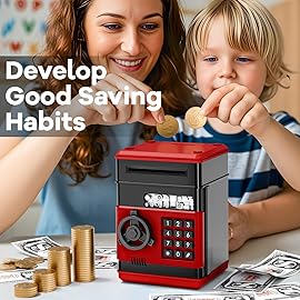 Kids Toys for 5-7 & 6-8 Year Olds - Mini Piggy Banks ATM Machine for Boys & Girls - Perfect Christmas & Birthday Gifts for 6 7 8 Year Old Boy, Black Red