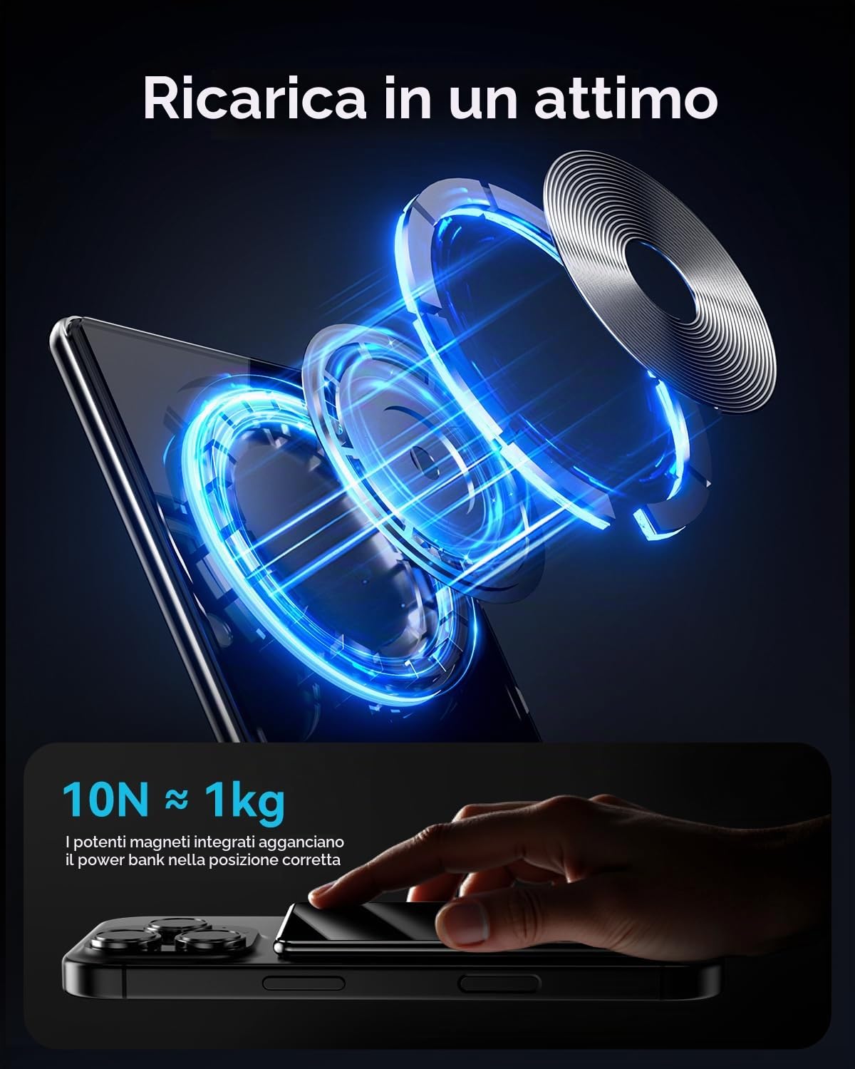 Kuulaa Magsafe Power Bank Ultra-Sottile Caricatore Wireless Portatile 5000mAh Caricatore Telefono Magnetico con Uscita USB-C Compatibile con iPhone Air/16/15/14/13/12 Plus/Pro/Pro Max/Mini, Nero