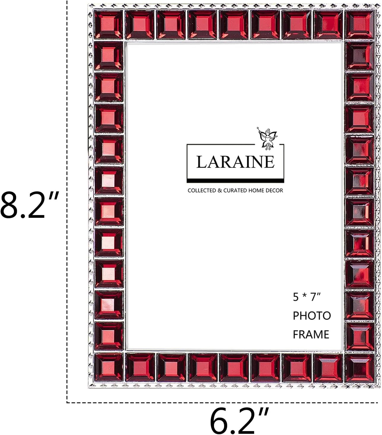 LARAINE Picture Photo Frame 5x7 Rhinestones Metal High Definition Glass Display Pictures for Tabletop Crystal Home Decorative Holiday Gift (Red, 5x7)