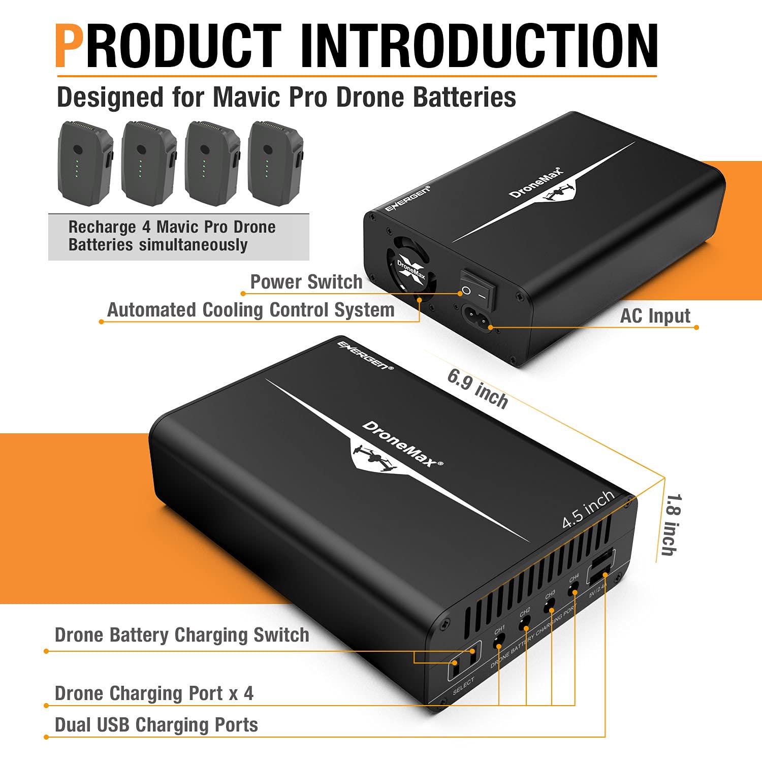 Energen Hub de chargeur de batterie Mavic Pro, accessoires de chargeur de drone DJI Mavic Pro, charge 4 batteries et 2 ports USB simultanément