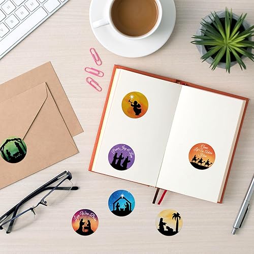 Vista 8 de Ceiba Tree Pegatinas de Belén para niños, rollo de silueta de Navidad, decoración religiosa de historia bíblica, 500 piezas de silueta