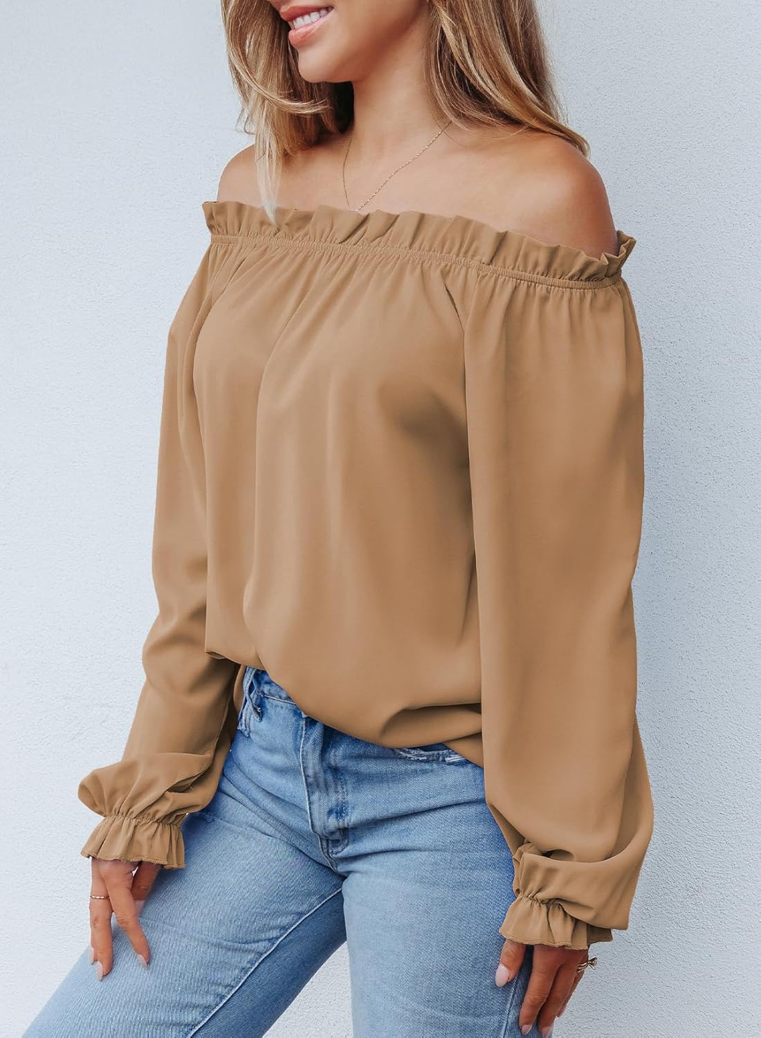 EVALESS Womens Tops Off The Shoulder Blouses for Women Dressy Casual Cute Puff Sleeve T Shirts Fashion 2026 - Image 6