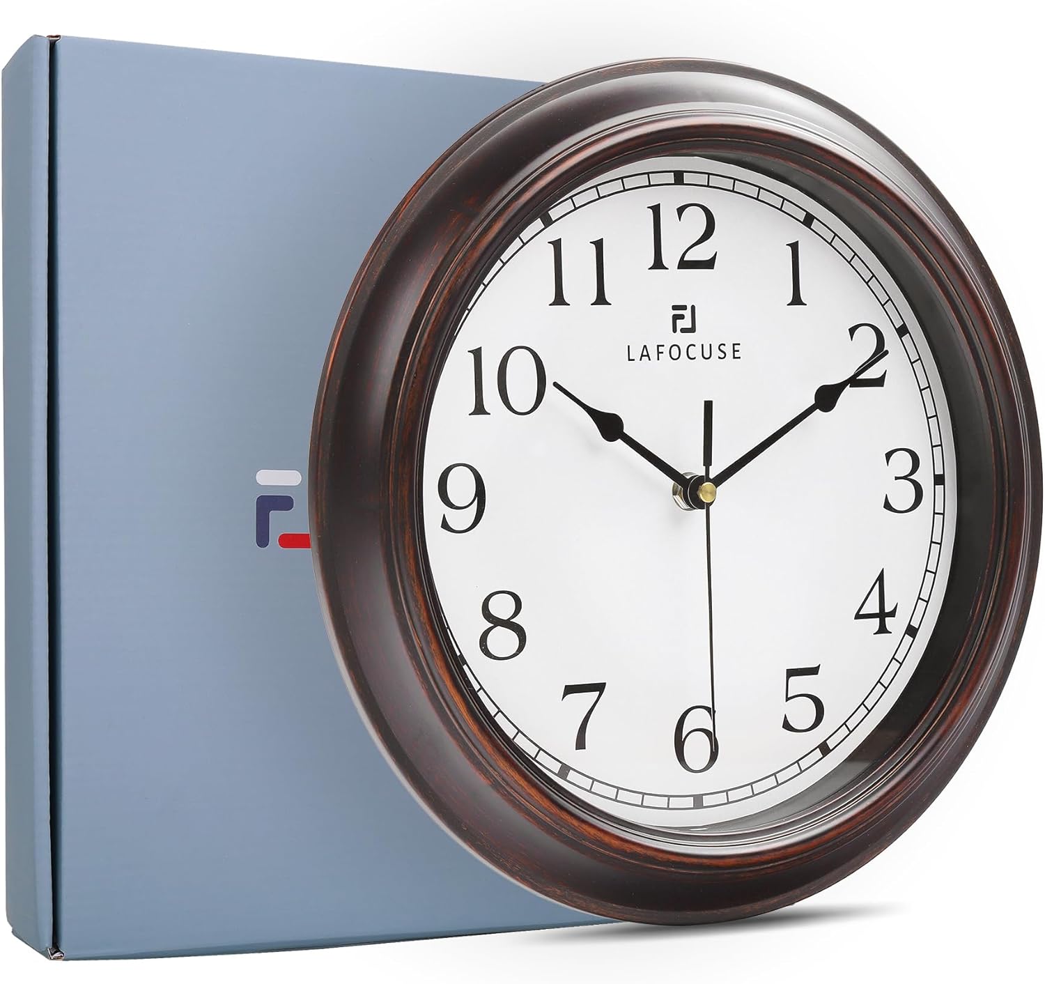 Lafocuse 12 Inch Vintage Retro Wall Clocks Battery Operated for Bedroom Silent Non Ticking, Rustic Kitchen Wall Clock for Living Room Décor Office (Mahogany Color)