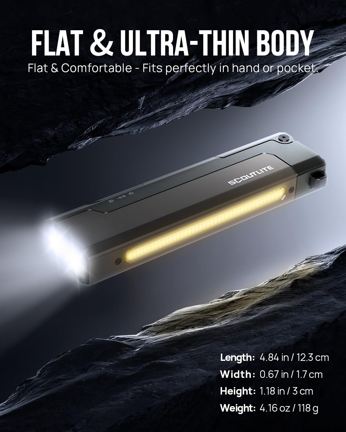 SCOUTLITE Vario GB 2000 EDC Flashlight with White and Warm LED Combo, 2000 Lumens Compact Magnetic Flat Pocket Lights, Triple Sources for Ourdoor Camping Inspection Emergency Work - Olive Green