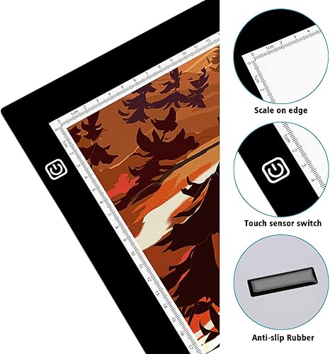 Miniatura 4 de TOHETO Almohadilla de luz A2 súper fina de 0.276in, portátil, sin pasos, regulable, brillante, caja de luz grande, tablero de copia para pintura de