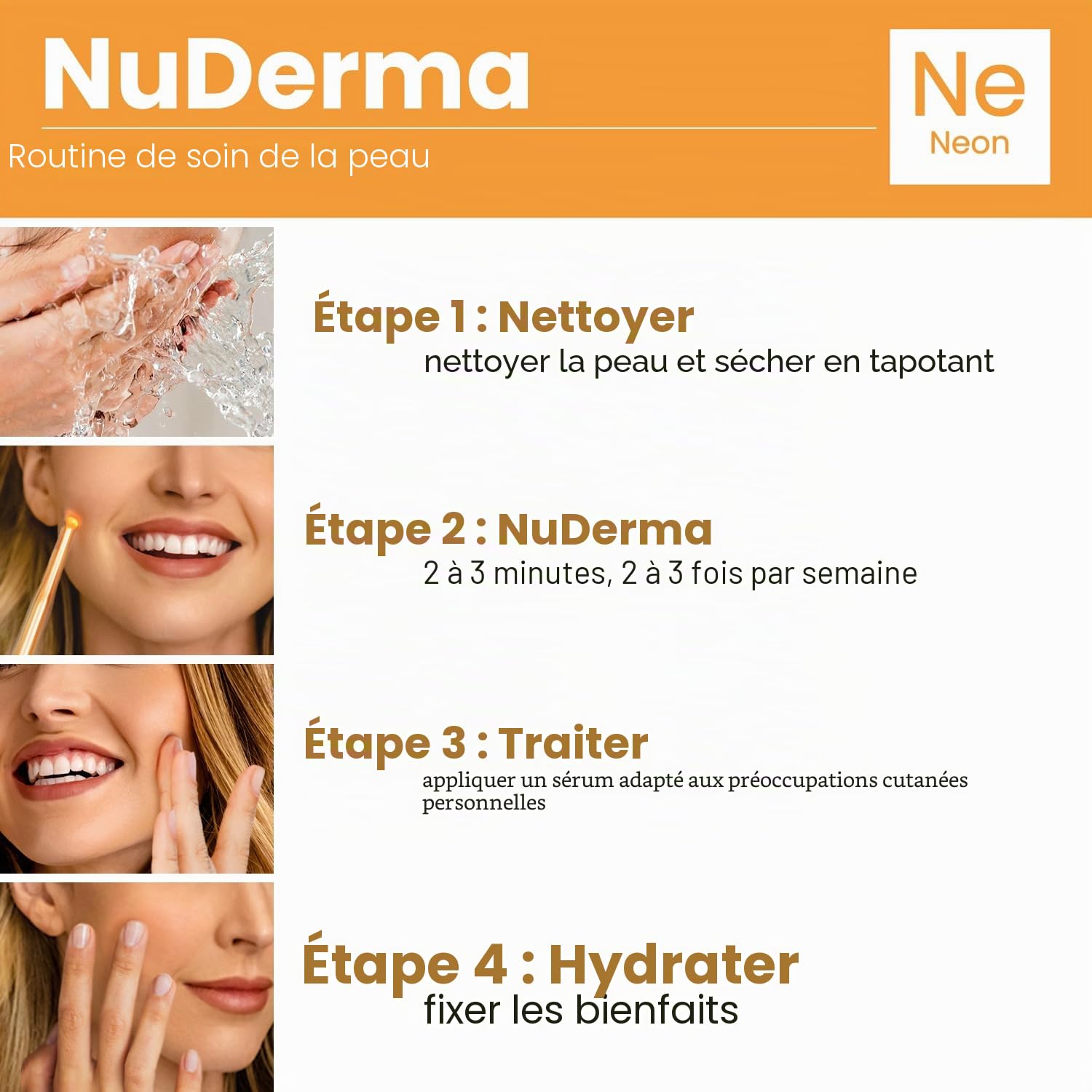 NuDerma Machine portable de thérapie de la peau haute fréquence avec néon - Traitement de l'acné - Raffermissement de la peau - Réduction des rides - Cernes - Yeux gonflés - Stimulateur de follicules
