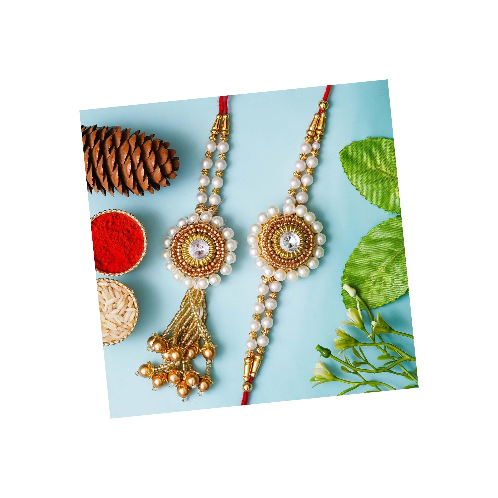 eCraftIndia Golden & White Beads, Pearl, Diamond Designer Bhaiya Bhabhi Rakhis with Roli Chawal Pack (B0CCP5YVRD) Amazon Price History, Amazon Price Tracker